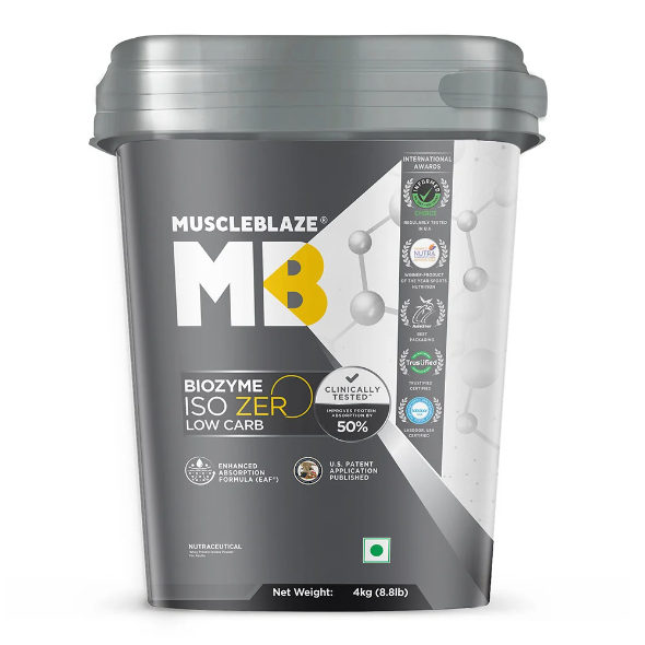 MuscleBlaze Biozyme Iso-Zero Low Carb 100% Pure Whey Protein Isolate kg 119 servings