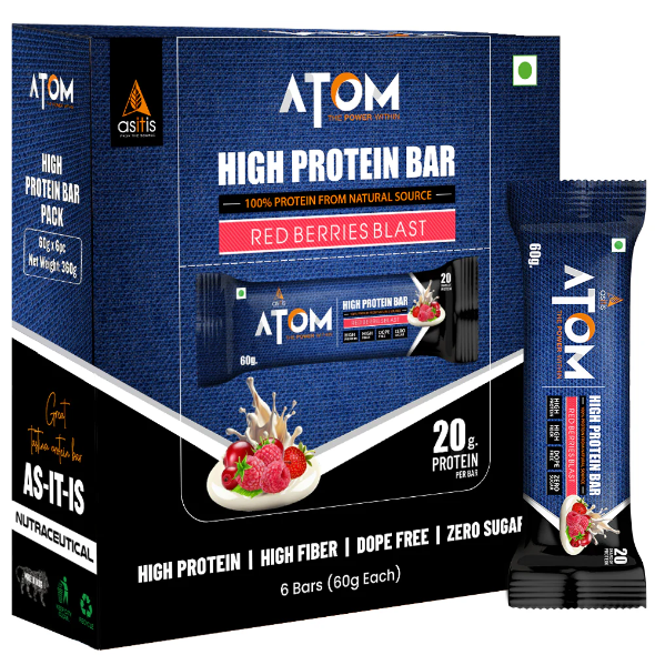 ATOM High Protein Bar | 20g Protein | Pack of 6 | 60g x 6 |